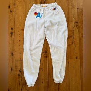 Aviator Nation White Sweatpants with Multicolor Logo
